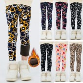 【3Y-12Y】Girls Stylish Leopard And Flowers And Cartoon Print Thickened Fleece Leggings